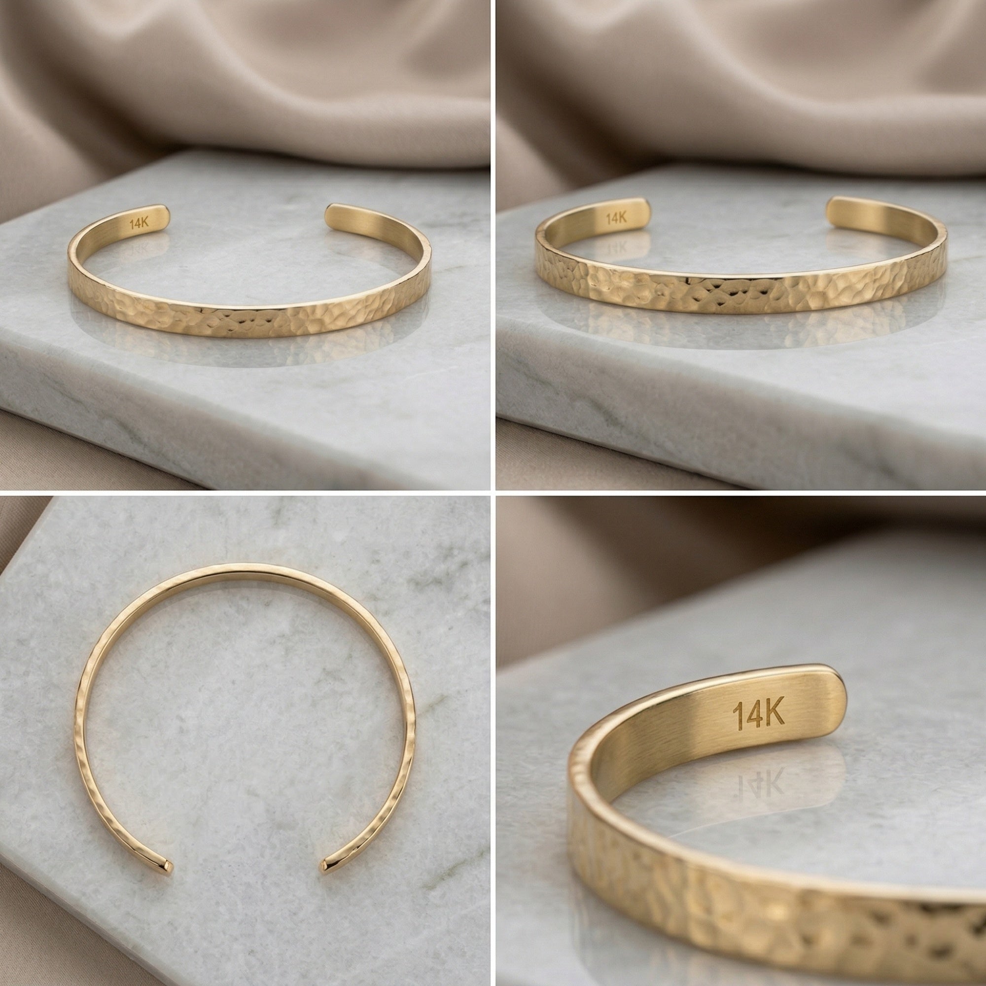14K Textured Gold Open Cuff Bracelet