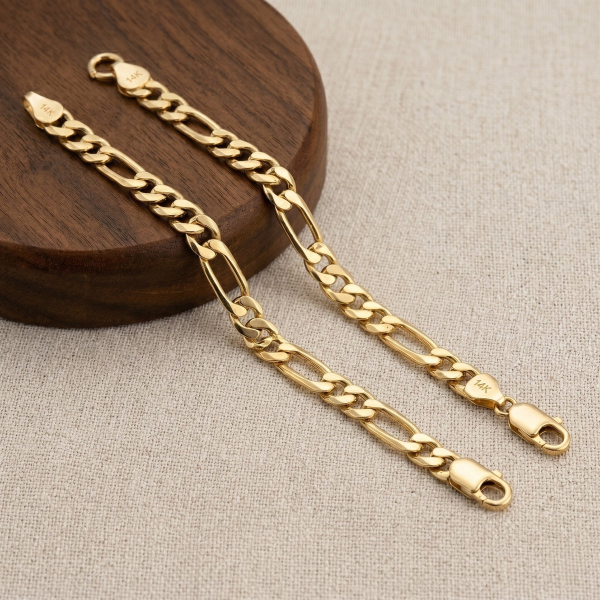 14K Solid Gold Hand-Finished Figaro Bracelet