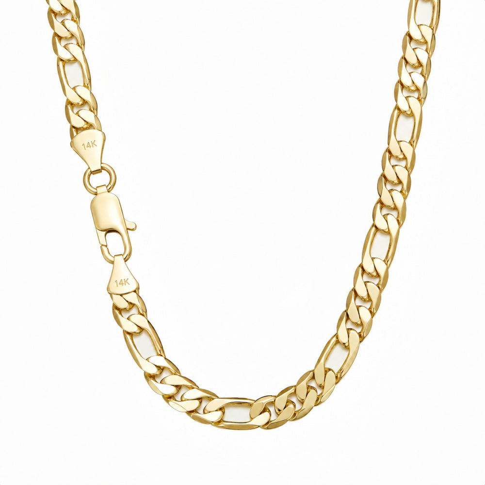 14K Solid Gold Hand-Finished Figaro Chain