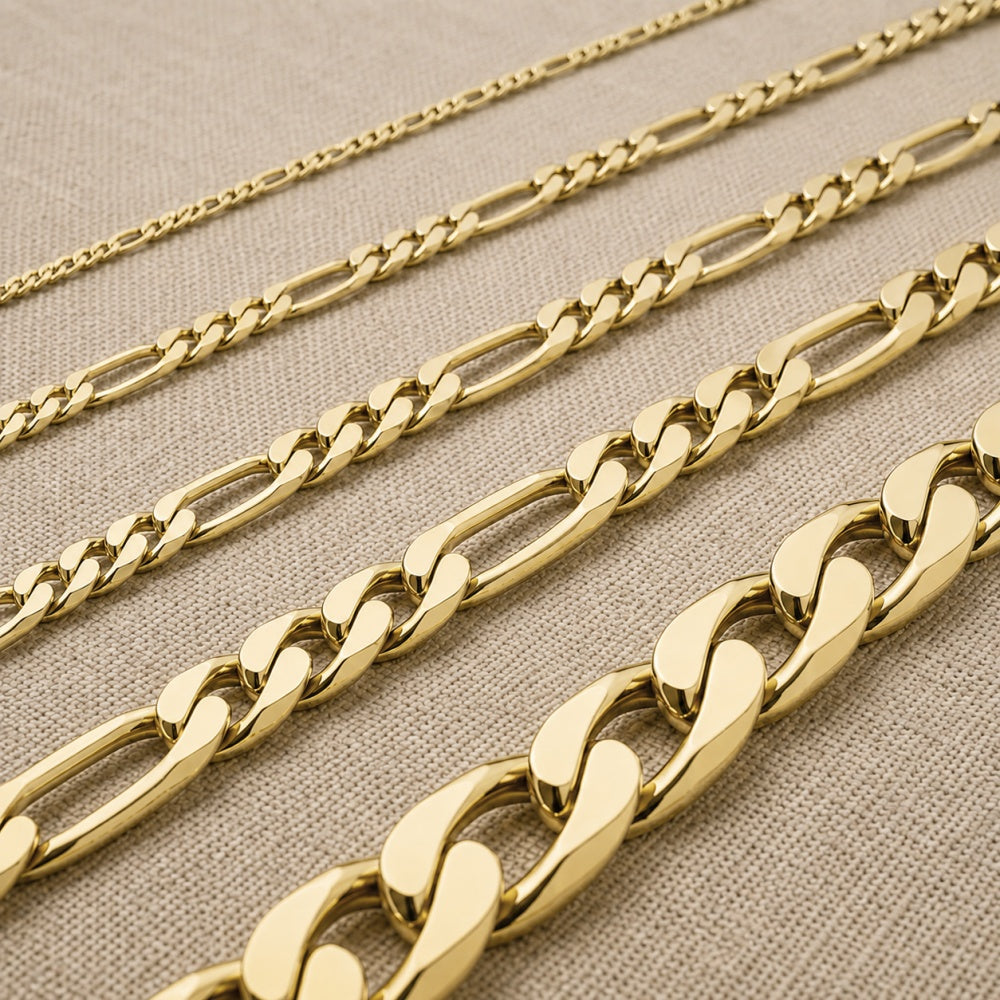 14K Solid Gold Hand-Finished Figaro Chain