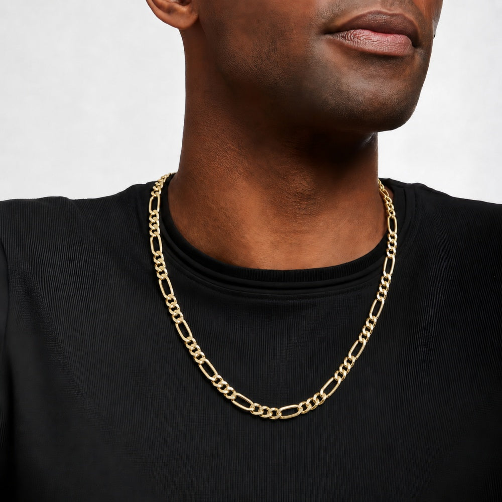14K Solid Gold Hand-Finished Figaro Chain