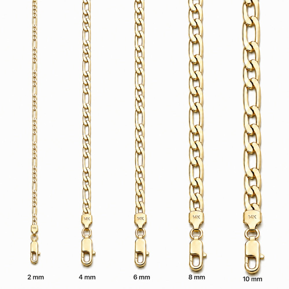 14K Solid Gold Hand-Finished Figaro Chain