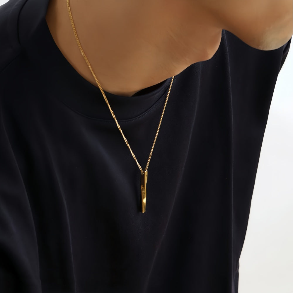 14K Gold Twist Bar Pendant Necklace