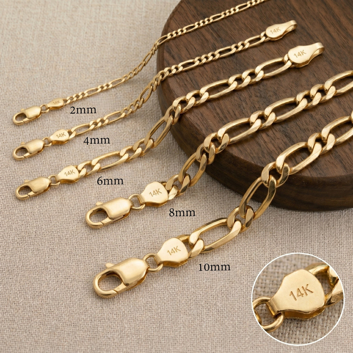 14K Solid Gold Hand-Finished Figaro Bracelet