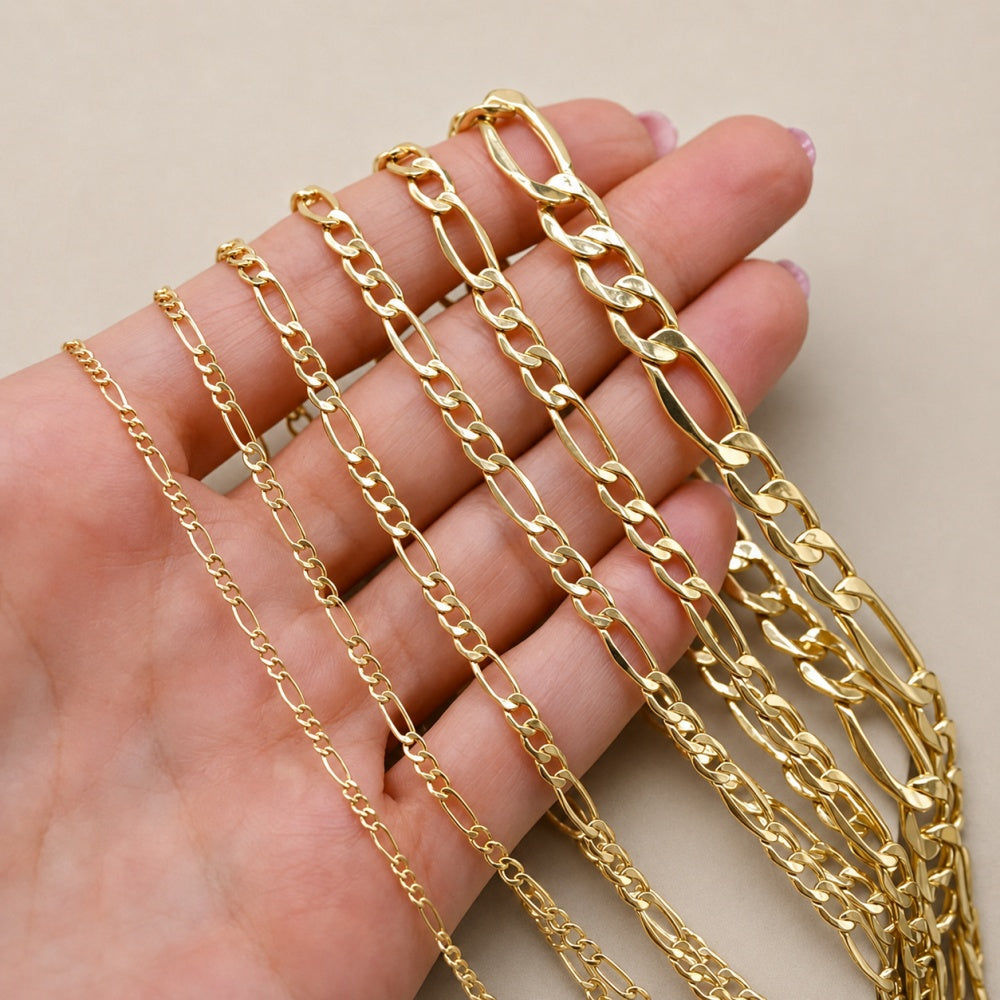 14K Solid Gold Hand-Finished Figaro Chain